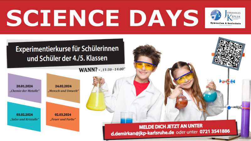 Science Days für Schülerinnen und Schüler der 4. und 5. Klassen